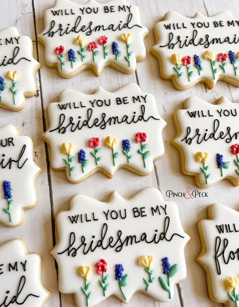 Bridesmaid Cookies Decorated, Will You Be My Bridesmaid Cookie, Bridesmaid Proposal Cookie Ideas, Cookie Bridesmaid Proposal, Bridesmaid Cookie Proposal, Will You Be My Bridesmaid Cookies, Bridesmaids Cookies, Bridal Party Cookies, Be My Bridesmaid Cookies