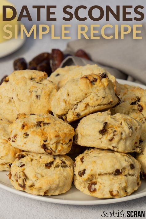 Easy Date Scone Recipe | Easy Scone Recipe | British Baking | British Recipes Date Scones Recipe Easy, Date Scones Recipe, Scone Recipe Easy, Scottish Scones, Scottish Scran, Sweet Scones Recipe, Easy Scone, Tattie Scones, Scottish Desserts