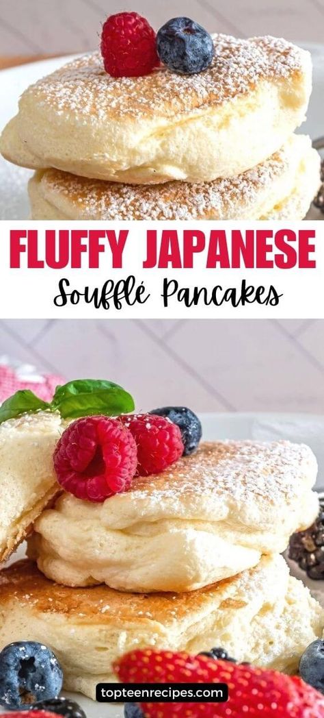 Fluffy Japanese Soufflé Pancakes - Top Recipes Japanese Fluffy Pancakes, Japanese Souffle Pancakes, Soufflé Pancakes, Japanese Pancake, Souffle Pancakes, Brunch Dishes, Fluffy Pancakes, Quick Desserts, Pancakes And Waffles