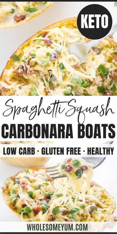 Low Carb Spaghetti Squash, Spaghetti Squash Carbonara, Squash Carbonara, Carbonara Recept, Easy Carbonara Recipe, Healthy Squash Recipes, Spaghetti Squash Recipes Healthy, Spaghetti Squash Recipes Easy, Bacon Carbonara