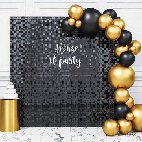 HOUSE OF PARTY Black Shimmer Wall Backdrop -36 Panels Square Sequin Shimmer Backdrop for Birthday Wedding Anniversary Engagement Baby Shower & Bachelorette Decorations Party Black Shimmer Wall, Shimmer Backdrop, Glitter Curtains, Shimmer Wall Backdrop, Sequin Wall, Prom 2023, Sequin Backdrop, Shimmer Wall, Bachelorette Decorations