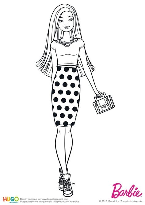 Coloriage et illustration Barbie Fashionistas, jupe à pois. Tenue simple et classique intemporelle. Jupe longue à pois, t-shirt à manches courtes et sac à main. Dibujos Toy Story, Barbie Printables, Kindergarten Coloring Pages, Barbie Drawing, Doll Drawing, My Little Pony Poster, Barbie Paper Dolls, Children Sketch, Barbie Coloring Pages