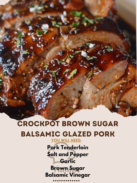 Yummy Recipes | Savor Crockpot Brown Sugar Balsamic Glazed Pork! 🍖✨ Tender, tangy, and sweet. #CrockpotMagic #PorkDelight Crockpot Brown Sugar Balsamic... | Instagram Crockpot Brown Sugar Balsamic Pork Loin, Pork Tenderloin Recipes In Crockpot, Thicken Sauce, Tenderloin Recipes Crockpot, Brown Sugar Pork Tenderloin, Pork Loin Crock Pot Recipes, Best Pork Tenderloin Recipe, Crockpot Favorites, Beef Tips And Rice