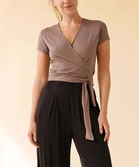 Bamboo Wrap Cap Crop Sleeve Mocha Faire Bamboo Wrap, Wrap Crop Tops, Cap Sleeve Top, Cropped Cami, Bamboo Fabric, Organic Fabrics, Crop Blouse, Two Piece Outfit, Cap Sleeve