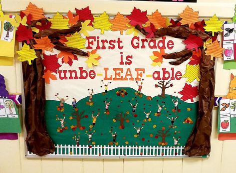 In be leaf able Unbeleafable Bulletin Board, Leaf Bulletin Board, Bulletin Board Ideas For Kindergarten, Parent Room, Classroom Door Displays, Ideas For Kindergarten, Fall Bulletin Board, Class Door, Fall Bulletin Boards