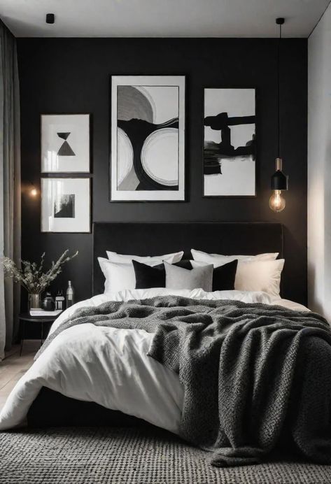 45 Black and White Bedroom Ideas for Timeless Elegance 13 Black Room Ideas Bedrooms, Grey White And Black Bedroom, Minimal Small Bedroom, Black White And Grey Bedroom Ideas, Black And Gray Bedroom, Black And Grey Bedroom Ideas, Dc Bedroom, Black White And Grey Bedroom, Black And White Bedroom Ideas