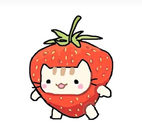 Strawberry Cat Drawing, Fresa Dibujo, Strawberry Cat, Goofy Drawing, Stickers Design, Doodle Icon, Kitty Drawing, Design Brochure, Illustration Art Drawing