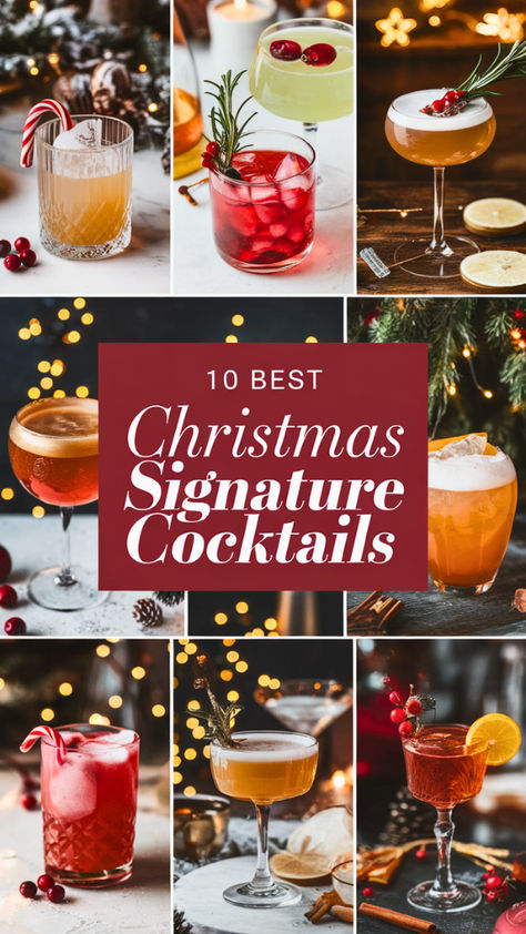 "Discover the 10 Best Christmas Signature Cocktails to Delight Your Guests!  Elevate your holiday gatherings with these festive beverages that are sure  to impress. From classic Christmas cocktails to unique holiday drinks, our  curated list features signature cocktail recipes perfect for any Christmas  party. Embrace seasonal mixology and make your celebrations unforgettable  with these delicious and creative drink ideas! Cheers to a merry and bright  holiday season!" Festive Beverages Holiday Drinks, Wassail Cocktail Holiday Drinks, Christmas Cocktails Not Sweet, Premade Holiday Cocktails, 12 Drinks Of Christmas, Christmas Party Beverages, Holiday Party Entrees, Holiday Wine Cocktails, Tipsy Santa Cocktail