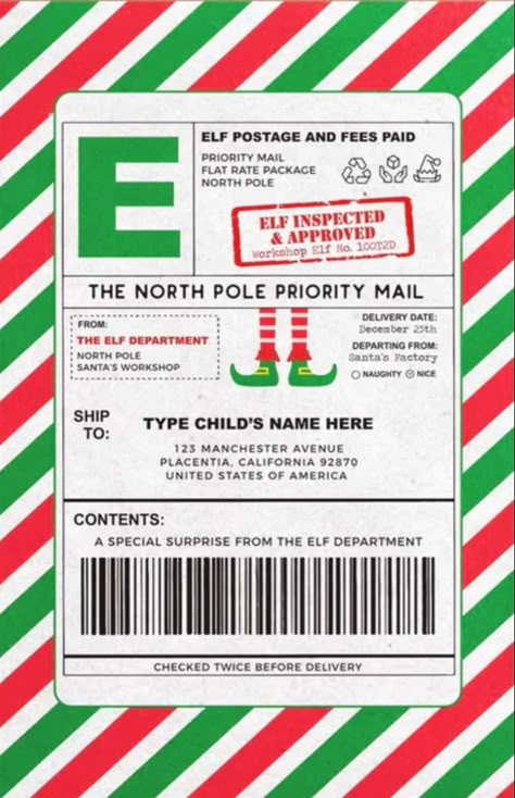 Elf On The Shelf Envelope, Special Delivery From The North Pole Free Printable, North Pole Delivery Free Printable, North Pole Stamp Printable Free, North Pole Postage Printable Free, Elf On The Shelf Postcard, Free Santa Letter Template, Christmas Budget Ideas, Elf Stickers