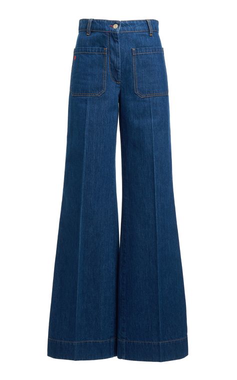 Victoria Beckham Fashion, Beckham Fashion, Wide Legged Jeans, Blue Jean Outfits, Tailoring Jeans, 70s Inspired Fashion, 70s Outfits, Wide Leg Denim, Autumn Fashion Women