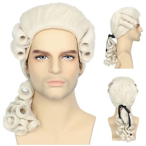 Hair Grey Colonial Wig Mens Powdered Wig for Cosplay Judge Lawyer Wig Funny Wigs 2023 - AU $24.49 Colonial Wigs, 18th Century Hairstyles, Powdered Wig, Funny Wigs, Grey Blonde, Wig Party, Silver Blonde, Halloween Wigs, Beige Blonde