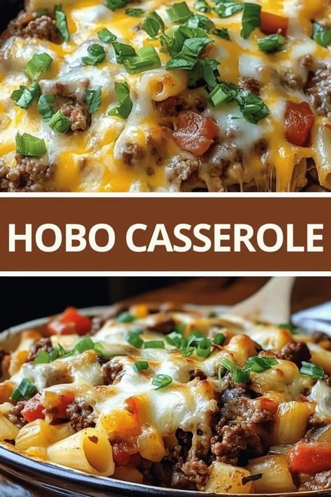 Hobo Casserole Hobo Hot Dish, Hobo Casserole Recipes, Hobo Casserole Ground Beef, Hobo Casserole, Hobo Meals, Hobo Dinners, Cowboy Casserole, Hotdish Recipes, Glazed Sweet Potatoes