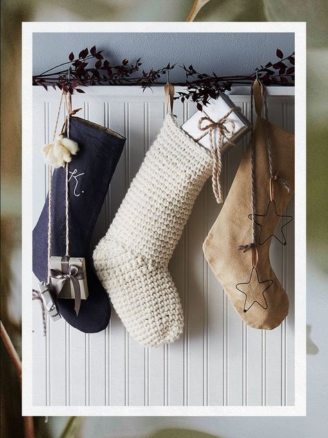 The Best Christmas Stockings in 2021 | domino Chunky Knit Socks, Linen Christmas Stocking, Decor Ideas For Living Room, Living Room Mantel, Farmhouse Pottery, Handmade Stocking, Ideas For Living Room, Yellow Shop, Craft Markets