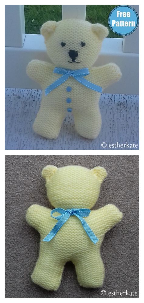 Little Teddy Bear Free Knitting Pattern #freeknittingpattern #easyknittingpatten #knittingpatternforbeginner #knittingtoy Knitting Bear, Knitting Dolls Free Patterns, Teddy Bear Patterns Free, Knitted Dolls Free, Teddy Bear Knitting Pattern, Bunny Knitting Pattern, Bear Patterns Free, Teddy Bear Sewing Pattern, Knitted Doll Patterns