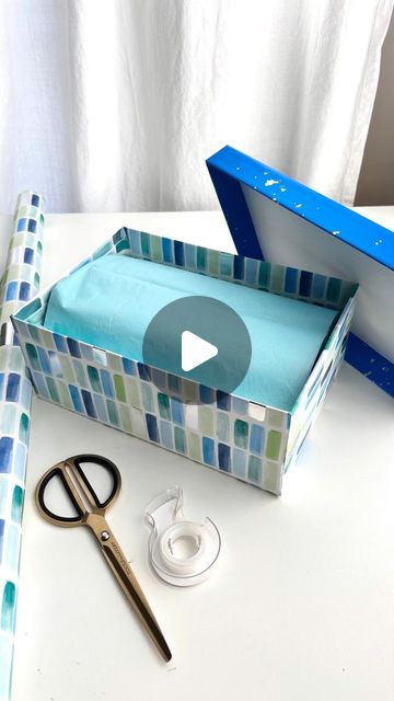 Paper Source on Instagram: "Shoe box wrap hack 🎁  This advanced wrap technique makes for a great upcycle and is easy to reuse!  Want to know how to fill it for a fun Father's Day bundle? Like for a part 2!  #fathersdaygift #giftbox #shoeboxupcycle #upcycle #recycle #giftwrap #giftwrapinspo #papersource" Gift Box Covering Ideas, How To Wrap A Box With A Lid, How To Wrap A Shoe Box With Paper, How To Decorate A Shoe Box Ideas, Covering Boxes With Paper, How To Wrap Shoes Box For Gift, Gift Packing With Paper, Making Boxes Out Of Paper, Box Wrapping Ideas Packaging