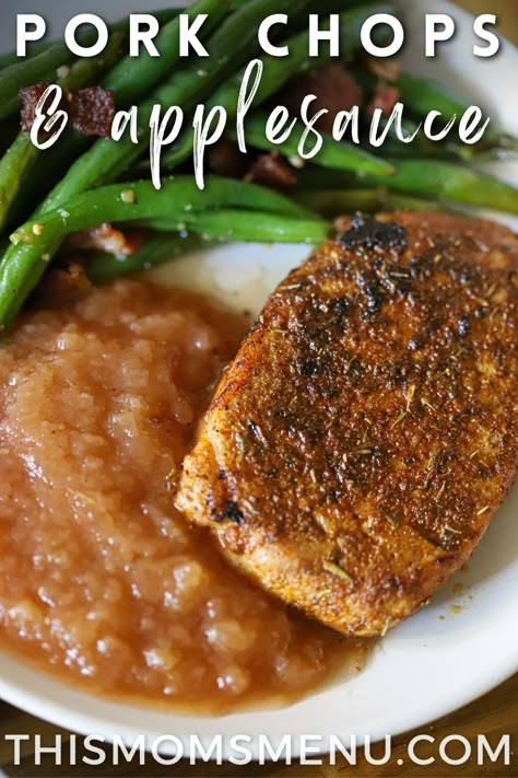 Pork And Apple Sauce, Lemon Pepper Pork Chops, Pepper Pork Chops, Pork Chops Baked, Pork Chops And Applesauce, Pepper Pork, Pan Fried Pork Chops, Boneless Pork Chop Recipes, Cinnamon Applesauce