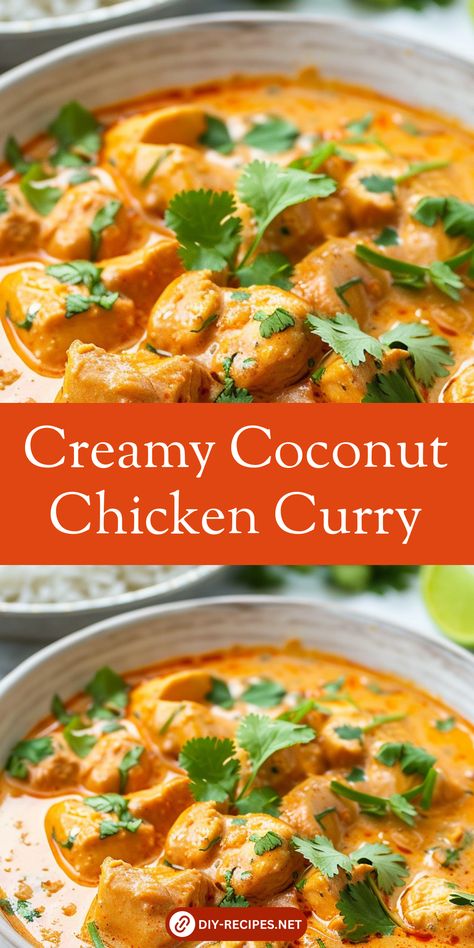 Savor the flavors of creamy Coconut Chicken Curry. Perfectly spiced with curry powder and enriched with coconut milk for a hearty meal. Chicken Coconut Milk Curry, Curry Powder Chicken, Curry And Coconut Milk Recipes, Thai Coconut Chicken Curry Recipe, Curry For Beginners, Chicken Curry Recipe With Coconut Milk, Coconut Milk Dishes, Crock Pot Chicken Curry Coconut Milk, Chicken Thigh Curry Coconut Milk