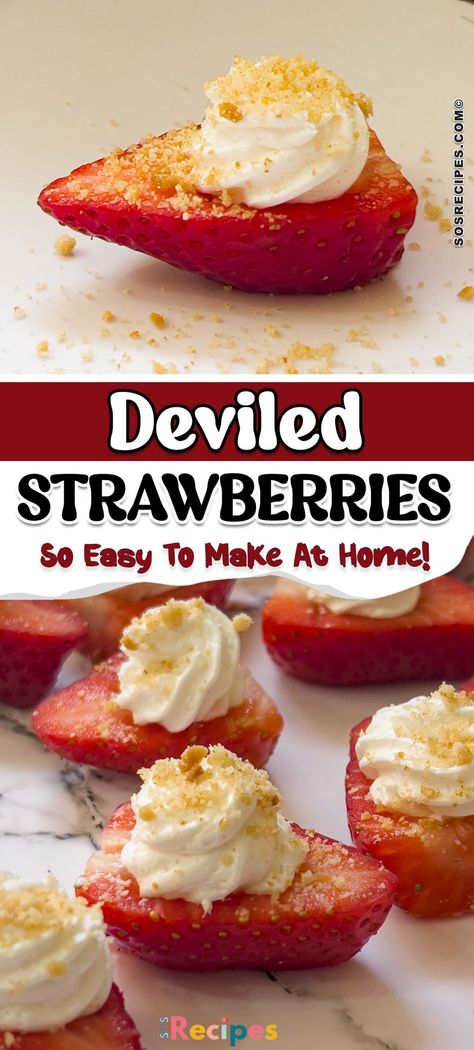 Deviled Strawberries Deviled Strawberries, Party Food For A Crowd, Sos Recipe, Best Party Food, Best Party, Strawberry Desserts, Reduce Food Waste, Food For A Crowd, Quick Snacks