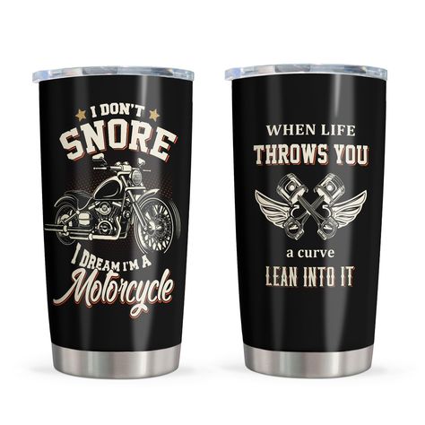 PRICES MAY VARY. 🚴BEST MOTORCYCLE GIFT: I don't snore, I dream I'm a motorcycle. I'm a normal biker, but cooler. With funny words that ease one’s mind and pattern delicately designed, this tumbler is suitable for everyone loves motorcycle.You can give this unique gift to your friends/family, and yourself! 🚴LARGE CAPACITY AND PORTABLE：With a capacity of 20oz, it can hold a lot of water at one time. The cup itself is lightweight and easy to carry. 🚴DOUBLE WALL VACUUM INSULATION: The double-wall Iced Water, Lovers Gift Ideas, Diy Motorcycle, Cabin Trip, Motorcycle Gifts, Feeling Hot, Mom Diy, Motorcycle Riders, Women Best