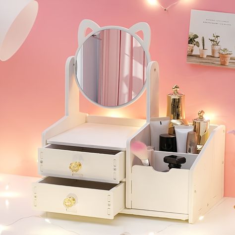 Faster shipping. Better service Makeup Organizer With Mirror, Mirror Drawers, Desktop Drawers, Folding Seat, Travel Mirror, Vanity Countertop, Home Office Storage, Storage Mirror, Cute Bedroom Decor