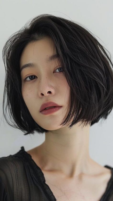 Chinese Bob Hairstyles Medium, Short Hairstyle Korean Women, Asian Hair Women, Boyish Haircut For Women Korean, Bob Hairstyles For Asian Women, Short Hair Photography, Flushed Makeup, Short Korean Hairstyles, Asian Hair Bob