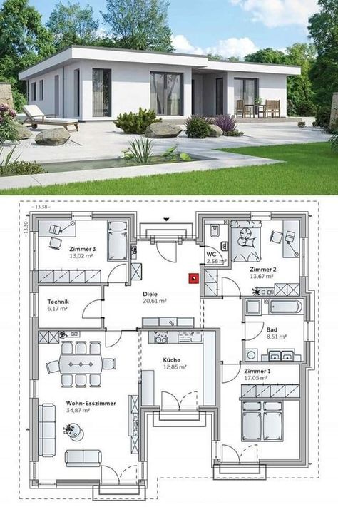 Bungalow House Floor Plans, Modern Bungalow House Design, Pelan Rumah, Bungalow Style House, Bungalow Floor Plans, Bungalow Style House Plans, Affordable House Plans, Building House Plans Designs, Modern Bungalow House