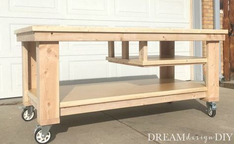 Diy Garage Workbench, Ikea Garage, Workbench On Wheels, Garage Workbench Plans, Building A Workbench, Garage Workbench, Workbench Plans Diy, Building A Garage, Woodworking Bench Plans