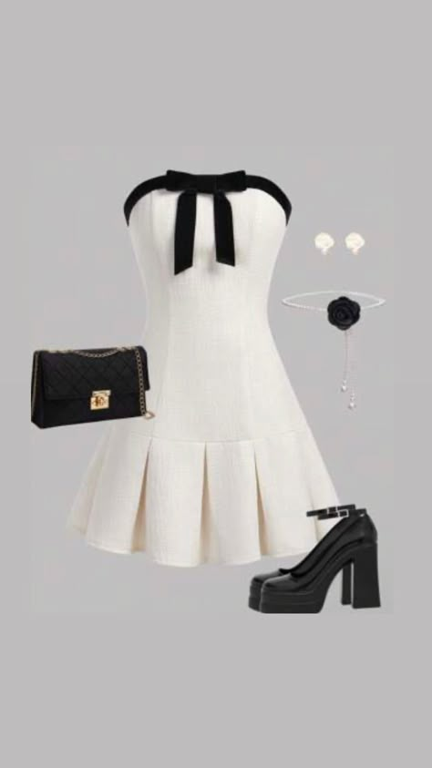 Teen Girl Black, Girl Black And White, Black And White Contrast, Fest Temaer, Cute Dress Outfits, Shein Outfits, Prom Dress Inspiration, Thick Wool, Elegant Casual