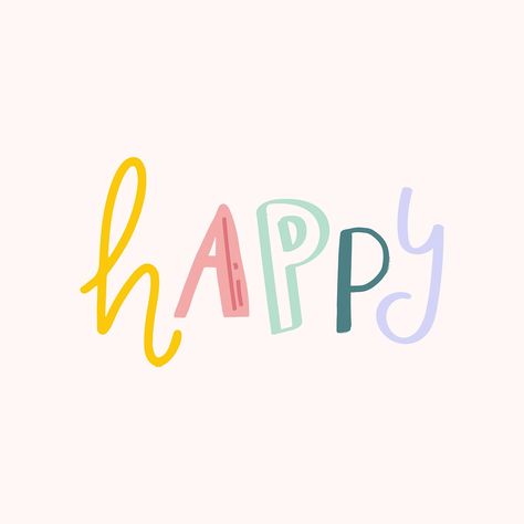 Word art vector happy doodle lettering colorful | free image by rawpixel.com / Aum Happy Logo, Happy Doodles, Ios Aesthetic, Happy Font, Comic Face, Mal Humor, Illustration Story, Doodle Fonts, Calligraphy Art Print