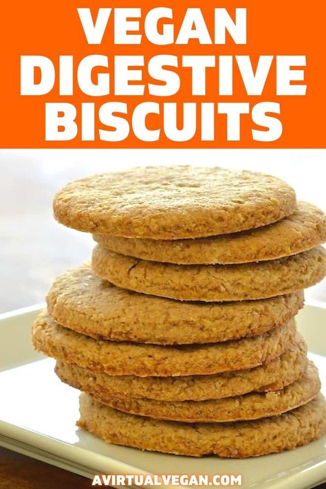 Make your own delicious vegan digestive biscuits. Crunchy, crumbly & not too sweet, they make the perfect accompaniment to a cup of tea! Vegan Biscuits, Vegan Kids, Digestive Biscuits, Whoopie Pies, Vegan Dessert, Pie Cake, Homemade Granola, Vegetarian Cooking, Vegan Treats