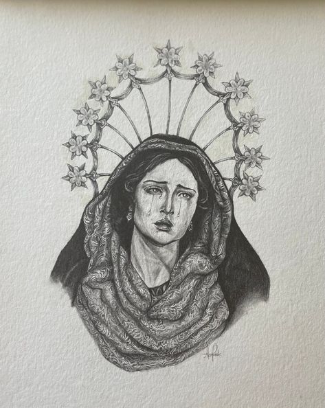 Print of a handmade drawing of the Mother Mary (the Madonna) crying. Done in pencil. Louts Design Drawing, Saint Mary Drawing, Mother Mary Crying, Baby Jesus Drawing, Mother Mary Drawing, Aesthetic Pencil Drawing, Mary Crying, Weeping Mary, Madonna Aesthetic