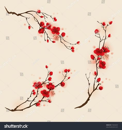 Yandex Images: search for similar images Plum Blossom Tattoo, Plum Blossom Painting, Tree Branch Tattoo, Flores Tattoo, Red Cherry Blossom, Branch Tattoo, Butterfly Template, Red Blossoms, Cherry Blossom Art