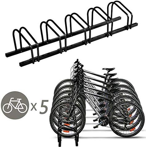 Amazon.com : Goplus 5 Bike Rack Bicycle Stand Cycling Rack Parking Garage Storage Organizer, Black : Sports & Outdoors Bicycle Stand Design, Cycle Stand Design, Pvc Bike Racks, Car Porch Design, Cycle Stand, Cleaning Ceiling Fans, Bike Storage Solutions, Bike Storage Rack, Bicycle Stand