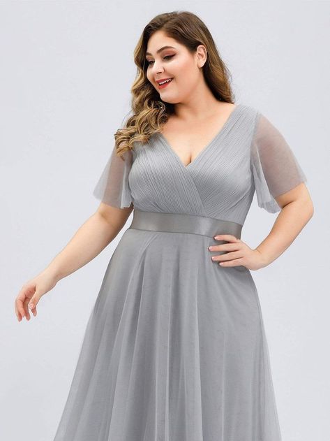 Women's Floor-Length Plus Size Formal Bridesmaid Dress with Short Sleeve bridemaids dresses, revolve dresses, medevil dresses #dresseswow #dressesforme #dresses4less, dried orange slices, yule decorations, scandinavian christmas Romantic Bridesmaid Dresses, Grey Evening Dresses, Formal Bridesmaids Dresses, Plus Size Bridesmaid, Plus Size Formal, Ever Pretty, Evening Dresses Plus Size, Bridesmaid Dresses Plus Size, Evening Dress Fashion