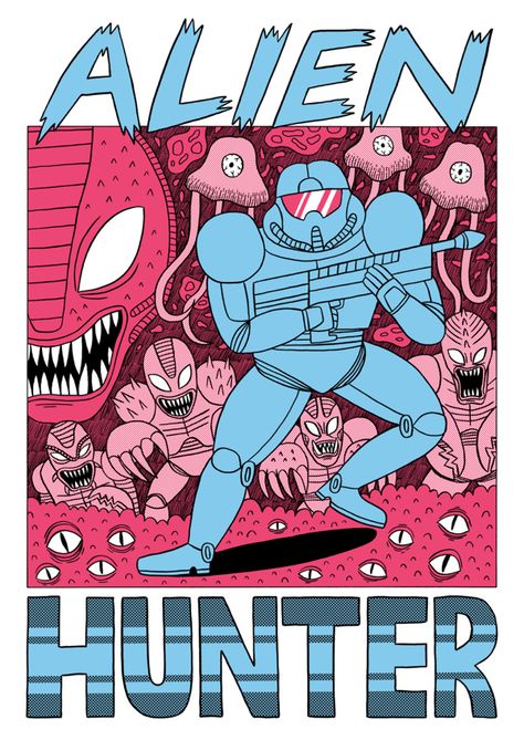 Alien Hunter T-shirt by Jack Teagle, via Behance Character Design Alien, Jack Teagle, Junk Gallery, Alien Illustration, Cartoon Reference, Account Ideas, Body Gestures, Comic Inspiration, Alternative Comics