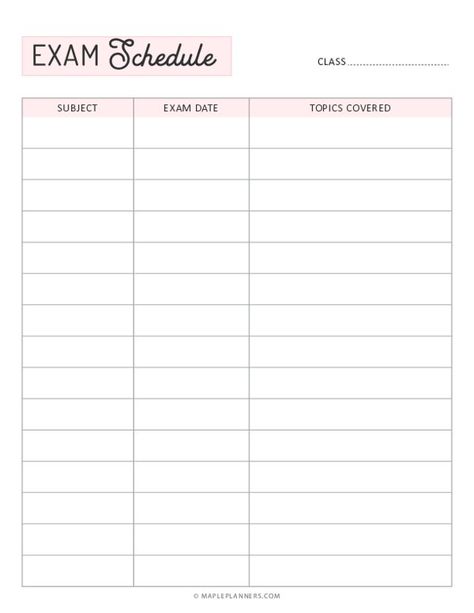 This free printable exam schedule template helps student keep track of their exams. Students can fill in the subject name, exam date and the topics that need to be covered. Test Schedule Template, Exam Timetable Template, Exam Schedule Template, School Schedule Templates, College Templates, Class Schedule College, Study Plan Template, Study Planner Printable Free, Exam Planner