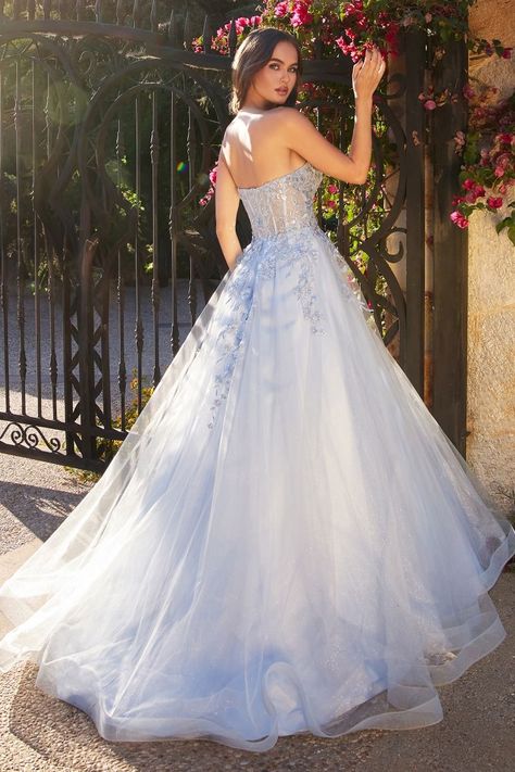 Long Ball Dresses, Layered Tulle Dress, Andrea And Leo, Special Ocassion Dresses, Blue Ball Gowns, Layered Tulle Skirt, Prom Long, Embroidered Bodice, Unique Prom Dresses