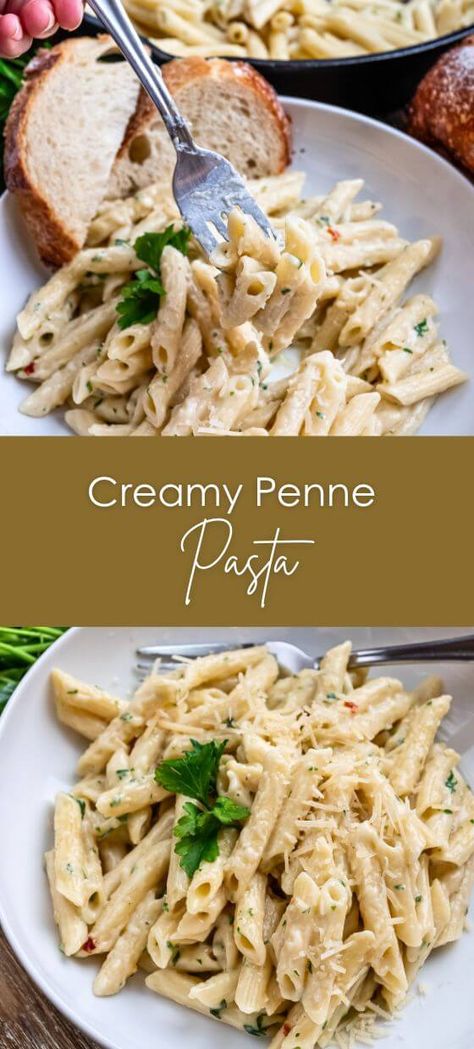 Creamy Penne Pasta Pasta Skillet Meals, Three Cheese Penne Pasta, Creamy Chicken Penne Pasta, Easy Lunch Pasta, Creamy Penne Pasta Recipes, Pasta Recipes Oven, Garlic Penne Pasta, Creamy Penne Pasta, German Recipes Dinner