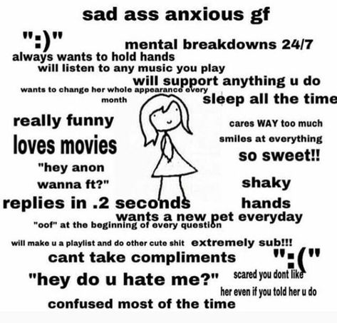 This accurately describes me...but dont forget to add clingy af and in need of constant reassurance. Funny Trio Poses, Girlfriend Mood, Trio Poses Reference, Christmas Photo Outfits Family, Christmas Photo Outfits, Constant Reassurance, Stuff To Paint, Clingy Girlfriend, Trio Poses