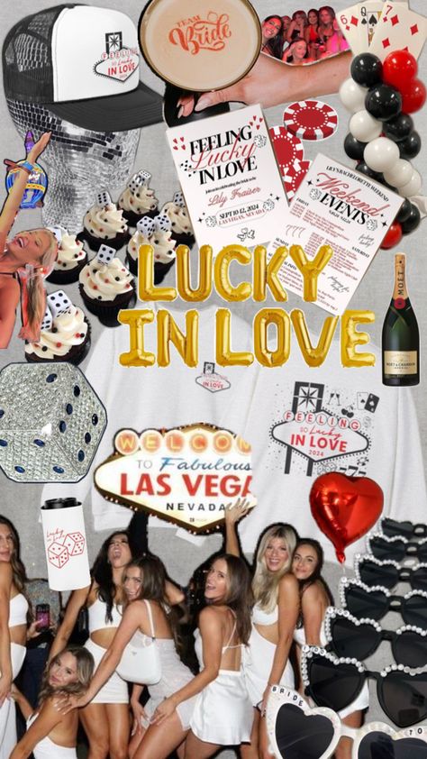 One of the cutest bachelorette themes of 2024. Lucky in Love is perfect for a Vegas bachelorette, valentines Bach party, or just anyone really feeling the love. 🎲♥️ Let this good times roll with this bachelorette vision board. Think heart balloons, Vegas decor, matching trucker hats and sweatshirts. Vegas Bachelorette Party Themes, Casino Bachelorette Party, Vegas Decor, Love Bachelorette Party, Bachelorette Party Balloons, Vegas Theme Party, Bachelorette Inspo, Las Vegas Bachelorette Party, Bachelorette Planning