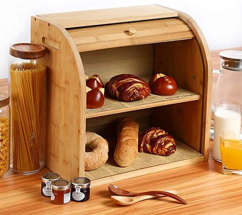 Bread Keeper, Farmhouse Bread Boxes, Farmhouse Bread, Small Plant Stand, Wooden Bread Box, European Decor Style, European Decor, Small Condo, Kitchen Large