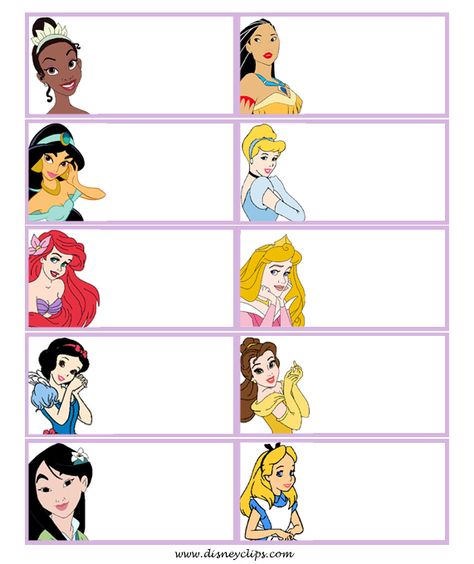 Disney Princess Printables - Invitations, Cards, Stationary and Activities… Disney Labels Free Printables, Princess Labels Free Printables, Disney Food Labels Free Printable, Disney Princess Valentines Cards Free Printable, Disney Food Labels, Disney Princess Food Labels, Disney Princess Printables Free Prints, Disney Name Tags Printable, Free Disney Princess Printables