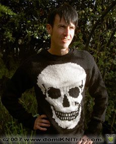 I knit this intarsia skull sweater for my sons (whomever it fits at any given time!) Skeleton Sweater Knitting Pattern, Knitting Skull Pattern, Knit Skull Sweater Pattern, Skull Knitting Chart, Skull Knitting Pattern, Best Christmas Sweaters, Androgynous Clothing, Circular Knitting Patterns, Halloween Knit