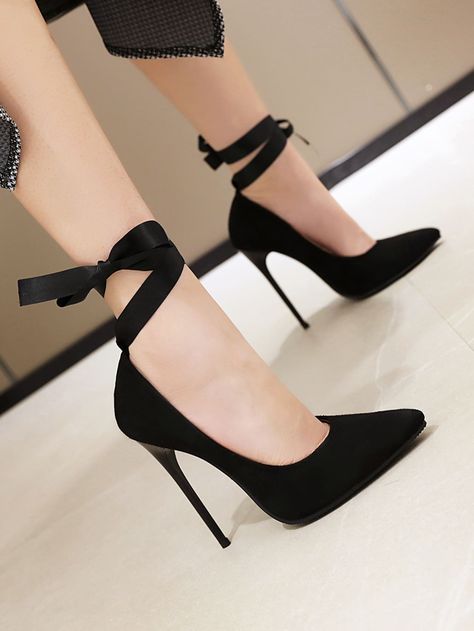 Tie Leg Ultra High Heel Pumps Hak Tinggi, High Heels Classy, Fancy Heels, Dr Shoes, Fashion Shoes Heels, Cute Shoes Heels, Shoes Heels Classy, High Heel Dress, Court Heels