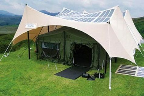 US Army testing solar powered tents for troops, gadget addicted campers -- Engadget Solar Tent, Photovoltaic Cells, Sun Solar, Solar Camping, Flexible Solar Panels, Solar Technology, Solar Energy System, Camping Glamping, Camping Ideas