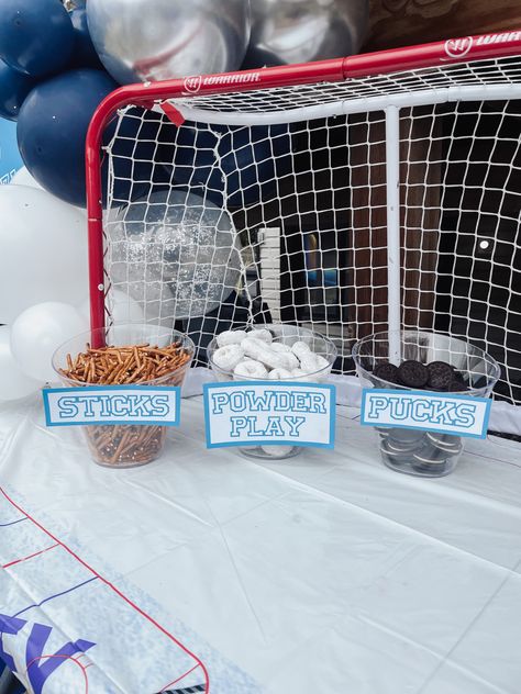 Hockey Pool Party, Score Im Four Birthday, Hockey Party Decorations Diy, Hockey Themed Charcuterie Board, Hockey Third Birthday, One Year Old Hockey Birthday, Hockey Bday Party Ideas, Nhl Birthday Party, Nhl Party Ideas