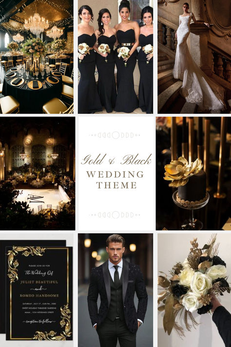 Gold & Black Wedding 
Black Tie Wedding
Lace Fit & Flare Wedding Dress
Long Sleeve Wedding Dress
Black Tux 
Elegant Wedding Dress
Old Money Wedding Theme
Elegant Wedding Theme Black And Gold Wedding Palette, Black Gold And Beige Wedding, Black Gold And Cream Wedding, Black And Gold Wedding Theme Ideas, Black And Gold Themed Wedding, All Black Formal Wedding, Brown And Black Wedding Theme, Black And Brown Wedding Color Schemes, Black And White And Gold Wedding