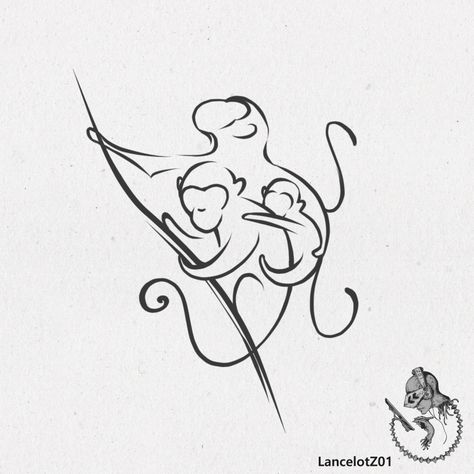 #tattoo #tattooart #design #monkeys #monkey #lineart #simple #black #lancelotz01 Aesthetic Monkey Tattoo, Monkey Line Drawing, Monkey Family Tattoo, Monkey Tattoos For Women, Orangutan Tattoo Simple, Fine Line Monkey Tattoo, Monkey Tattoo Simple, Minimalist Monkey Tattoo, Monkey Tattoo Ideas For Women