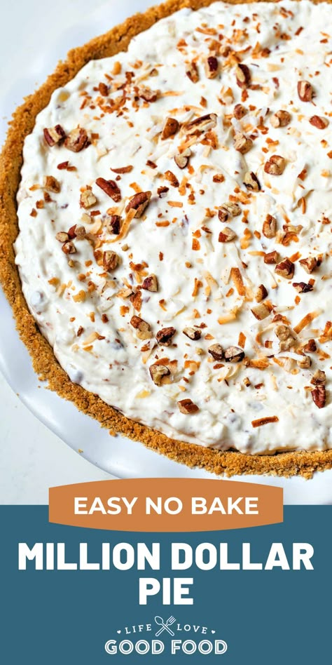 Million Pie Recipe, Million Dollar Pie Recipe Condensed Milk, Dream Whip Pie Recipes, Cool Aid Pie, No Bake Millionaire Pie, Million Air Pie, Million Dollar Pie With Cream Cheese, Million Dollar Pie Recipe Pineapple, Vanilla Cool Whip Pie