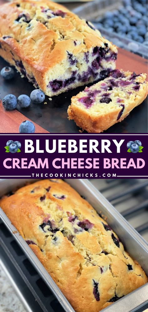 This fresh blueberry recipe lets you have a delightful loaf of quick bread! It's a must-have on your Easter brunch menu. Moist and flavor-packed, this Blueberry Cream Cheese Bread will also be a hit at your Mother's Day brunch at home! Camping Desserts For A Crowd, Blueberry Apple Recipes, What To Do With Blueberries, Fresh Blueberry Desserts, Sweets To Sell, Blueberry Cream Cheese Bread, Homemade Healthy Snacks, Blueberry Recipes Easy, Blueberry Dessert Recipes